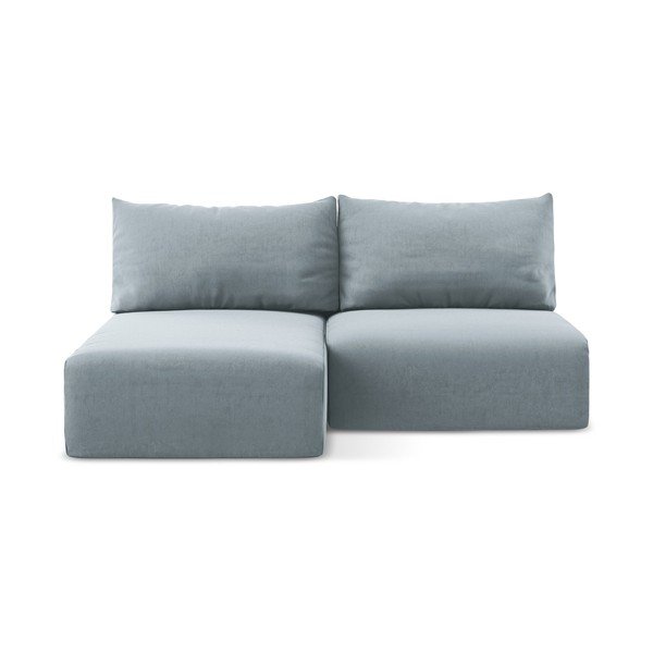 Modrá zamatová rozkladacia/s úložným priestorom rohová pohovka (ľavý roh/s leňoškou) Kalena – Makamii