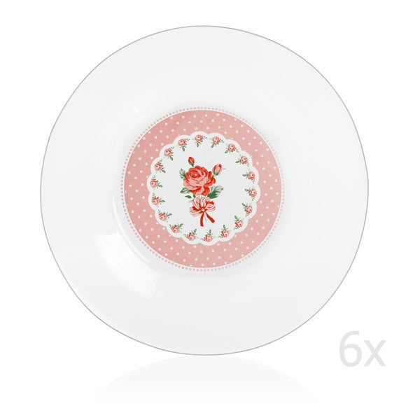 Sada 6 sklenených tanierov s ružovým detailom Mezzo Mimoza