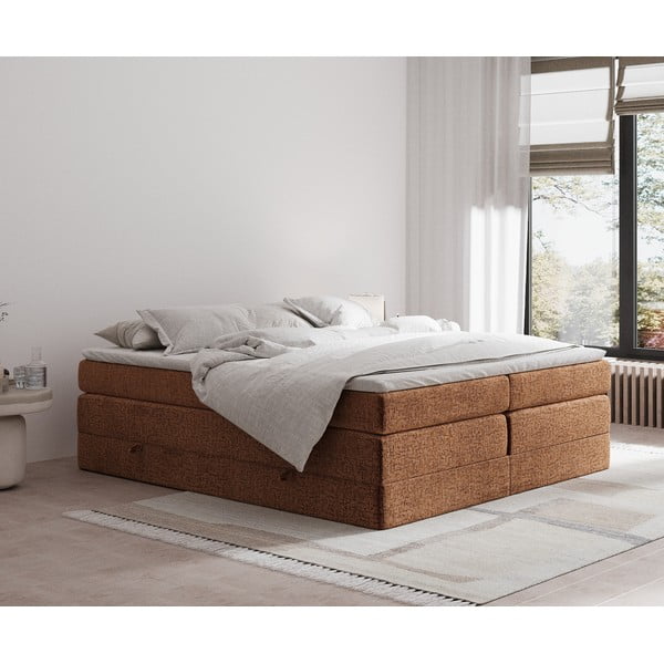 Oranžová boxspring posteľ s úložným priestorom/bez čela 200x200 cm Juniper – Maison de Rêve-image-1