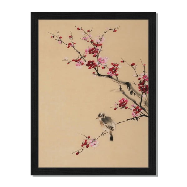 Obraz v ráme Liv Corday Asian Bloosom & Bird, 30 x 40 cm
