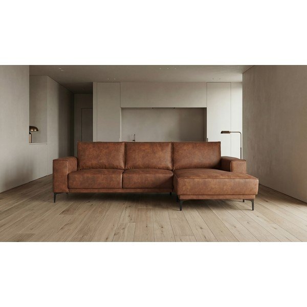 Koňakovohnedá rohová pohovka z imitácie kože (pravý roh) Copenhagen – Scandic-image-4