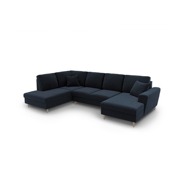 Tmavomodrá zamatová rozkladacia/s úložným priestorom rohová pohovka (ľavý roh/do "U") Kyoto – Cosmopolitan Design-image-1