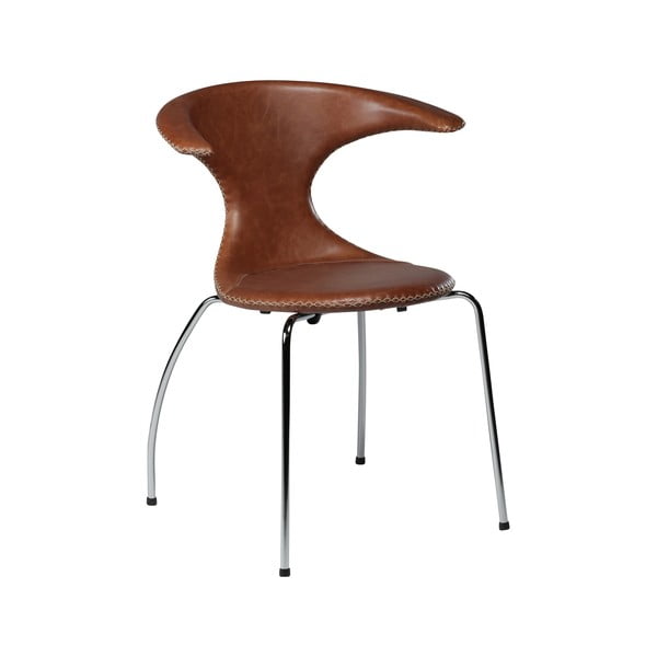 Hnedá kožená jedálenská stolička s pochrómovanou podnožou DAN–FORM Denmark Flair