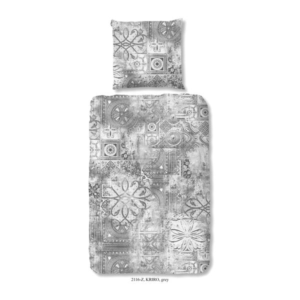 Obliečky na jednolôžko z bavlneného saténu Muller Textiels Rusto Gris, 140 × 200 cm