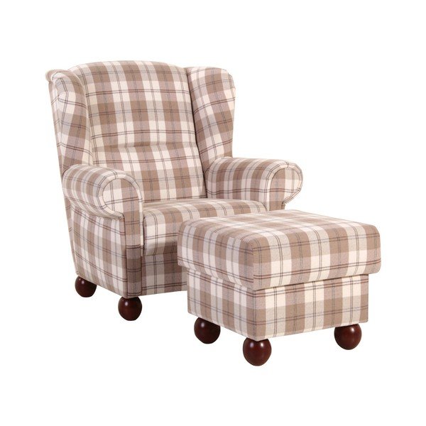 Hnedé kárované kreslo ušiak Max Winzer Monarch Chenille-image-4