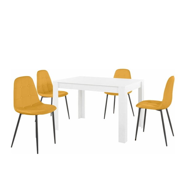Set bieleho jedálenského stola a 4 oranžových jedálenských stoličiek Støraa Lori Lamar