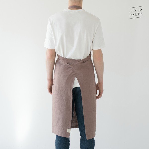 Starofialová ľanová zástera Linen Tales Chef, dĺžka 100 cm-image-2