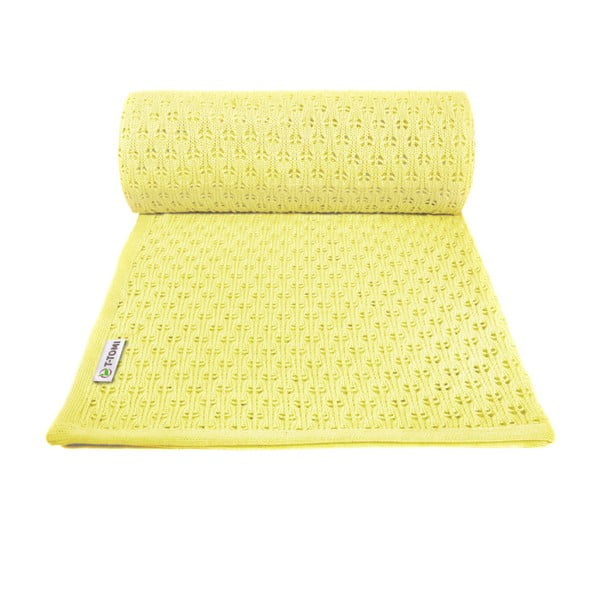 Žlutá pletená detská deka s podielom bavlny T-TOMI Summer, 80 x 100 cm
