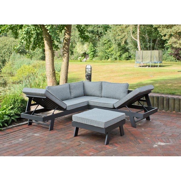 Sivá hliníková záhradná lounge súprava pre 4 osoby Donna – Garden Pleasure-image-2