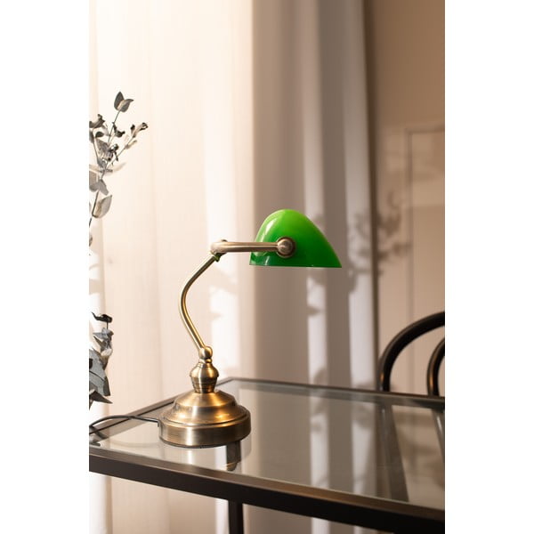 Stolová lampa v zelenej a mosadznej farbe Markslöjd Bankers, výška 25 cm-image-3