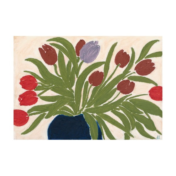 Plagát 70x50 cm Tulips in a Blue Vase – Anine Cecilie Iversen – The Poster Club