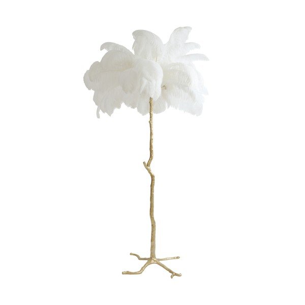 Stojacia lampa s tienidlom z peria v bielo-zlatej farbe (výška 180 cm) Feather – Light & Living-image-3