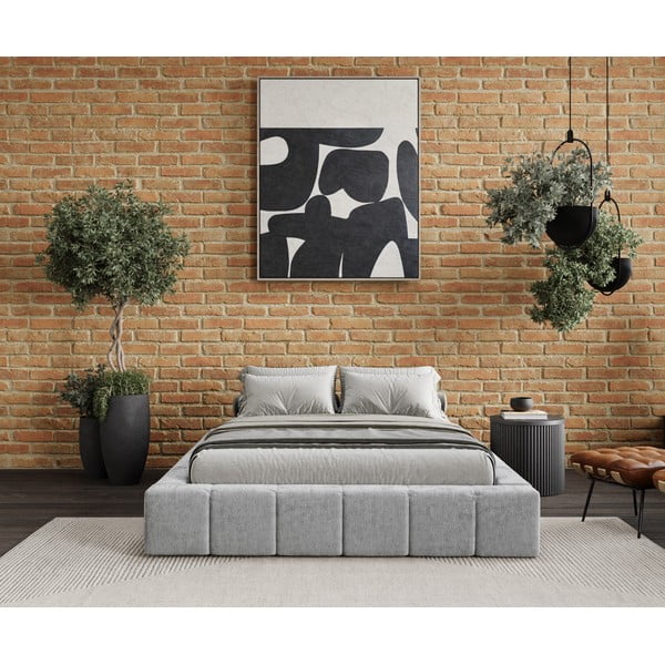 Svetlosivá čalúnená dvojlôžková posteľ s úložným priestorom s roštom 160x200 cm Aruba L – Maison de Rêve-image-1