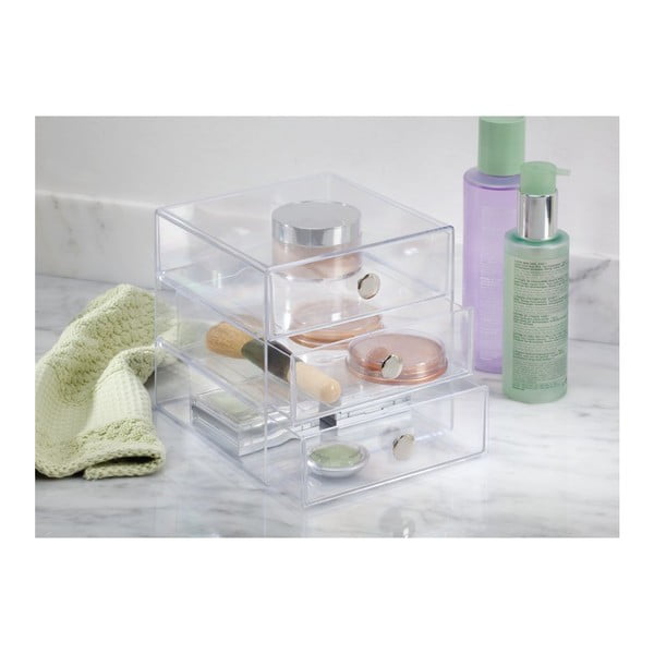 Transparentný úložný box s 3 zásuvkami iDesign Drawers, výška 16,5 cm-image-1