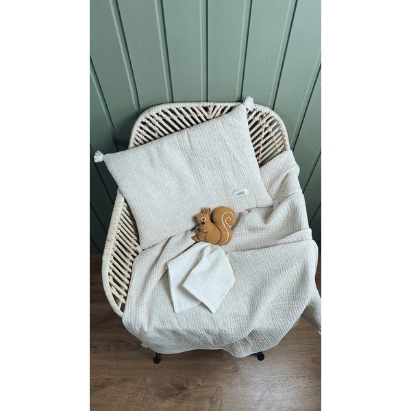 Krémová mušelínová detská deka a vankúš v súprave 100x130 cm Muslin Linen – Malomi Kids-image-3