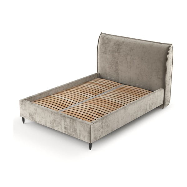 Béžová čalúnená dvojlôžková posteľ s úložným priestorom s roštom 180x200 cm Shell – Maison de Rêve-image-3
