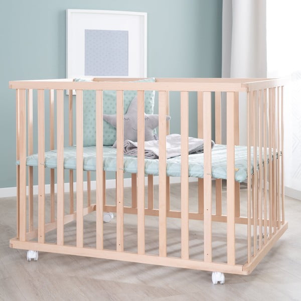 Detská ohrádka s nastaviteľnou výškou/na kolieskach 75x100 cm v prírodnej farbe Style – Roba-image-3