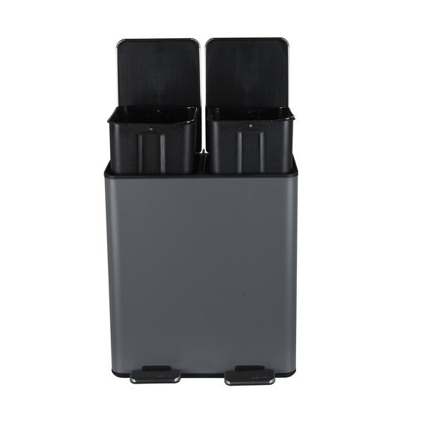 Tmavosivý oceľový odpadkový kôš 2x20 l na triedený odpad/nášľapný Aliya – Spirella-image-1
