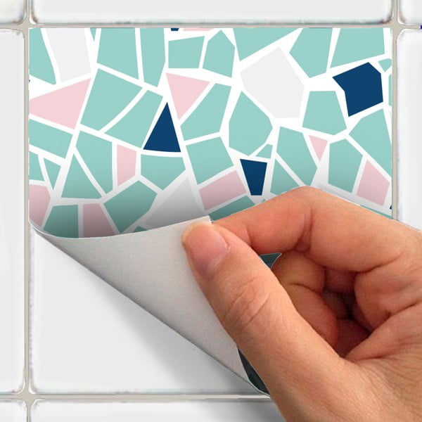 Sada 24 nástenných samolepiek Ambiance Cement Tile Stickers Terrazzo Aqua, 10 x 10 cm-image-1