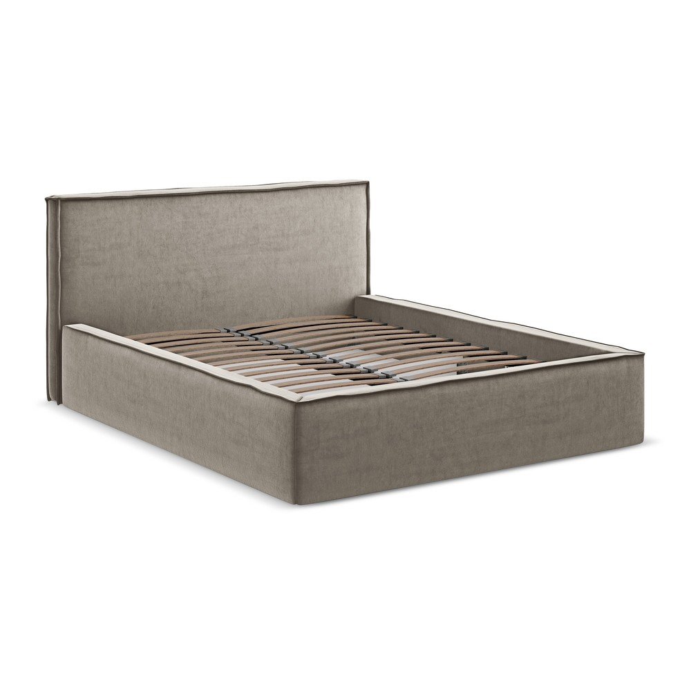 E-shop Čalúnená dvojlôžková posteľ taupe s úložným priestorom s roštom 180x200 cm Anani – Makamii