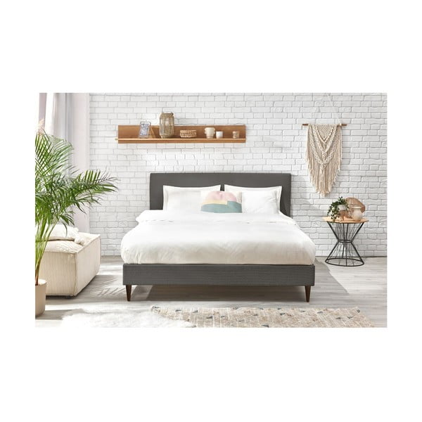 Tmavosivá menčestrová dvojlôžková posteľ Bobochic Paris Anja Dark, 180 x 200 cm-image-4