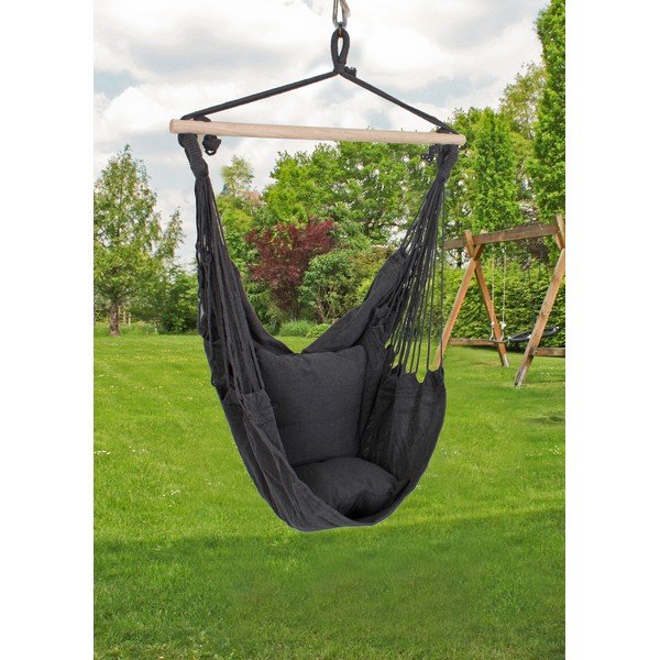 Čierne polstrované závesné záhradné kreslo Tobago – Garden Pleasure-image-1