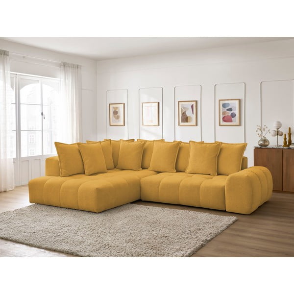 Ženilková rozkladacia/s úložným priestorom rohová pohovka v horčicovej farbe (ľavý roh/do L) Everest – Bobochic Paris-image-1