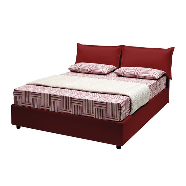 Červená dvojlôžková posteľ s úložným priestorom a poťahom z koženky 13Casa Rose, 160 x 190 cm