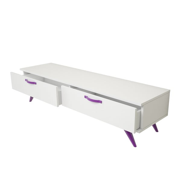 Biely TV stolík s fialovými nohami Magenta Home Coulour Series, šírka 150 cm