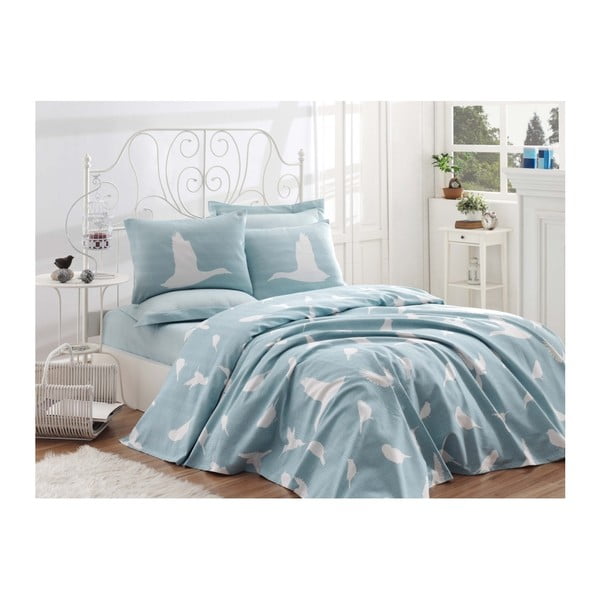 Bavlnený pléd cez posteľ na dvojlôžko Single Pique Mint, 200 × 235 cm