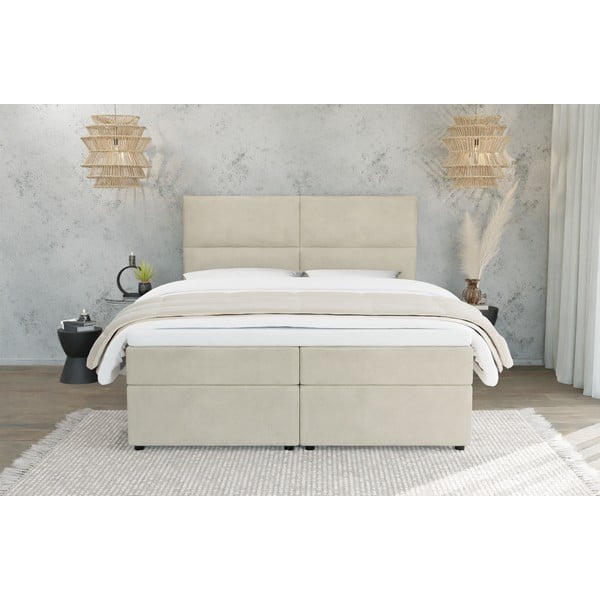 Béžová boxspring posteľ s úložným priestorom 140x200 cm Rico – Ropez-image-2