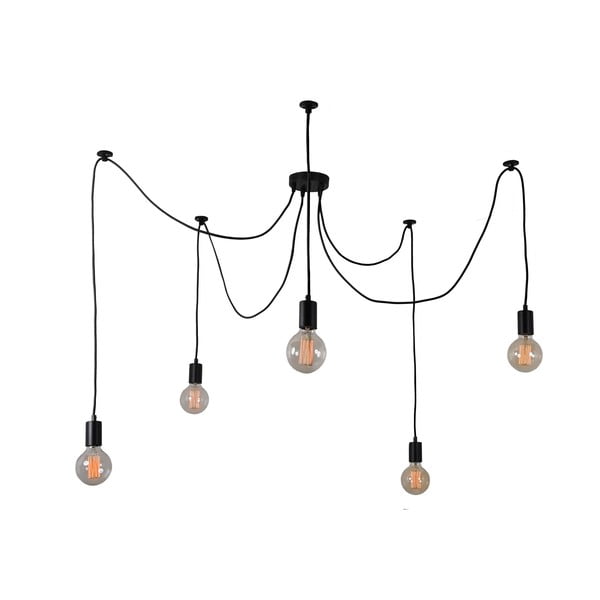 Čierne stropné svietidlo s 5 žiarovkami Filament Style Spider Lamp