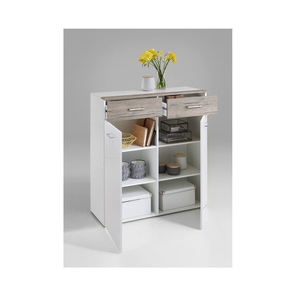 Biela komoda s vysokým leskom s detailmi v dekore duba Beijing-image-1