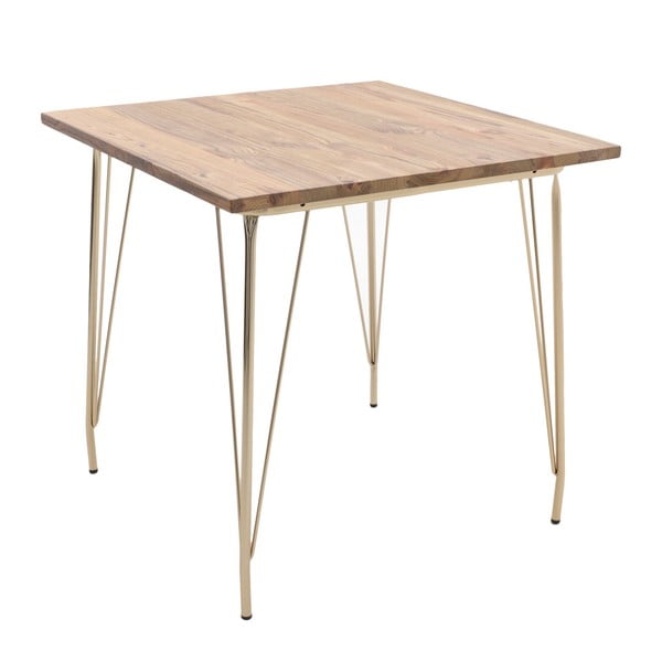 Stôl s doskou z brestového dreva a kovovými nohami v zlatej farbe InArt, 80 × 80 cm
