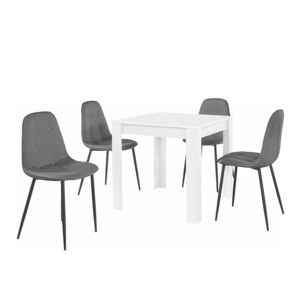 Set bieleho jedálenského stola a 4 sivých jedálenských stoličiek Støraa Lori Lamar Duro
