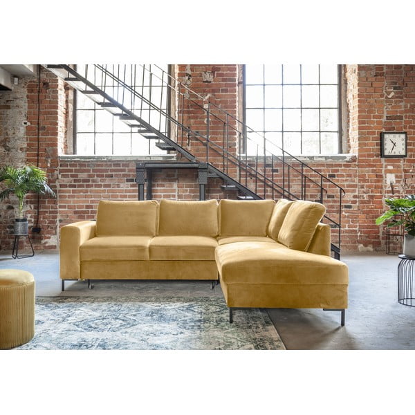 Žltá zamatová rozkladacia rohová pohovka (pravý roh) Lofty Lilly – Miuform-image-1