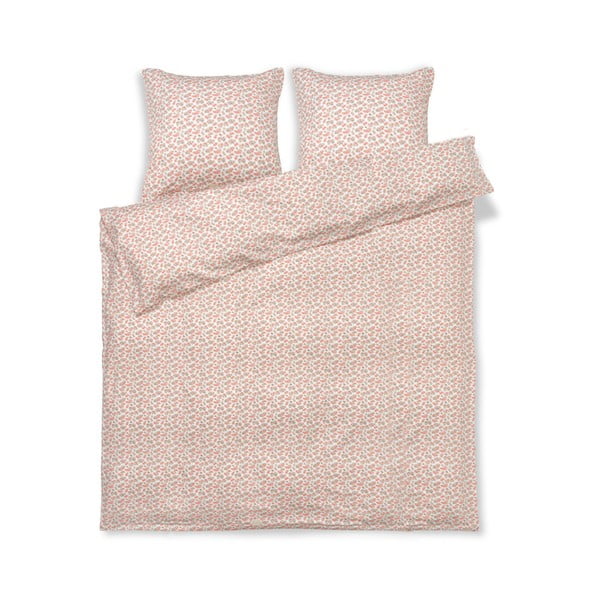 Bielo-ružové predĺžené obliečky na dvojlôžko z bavlneného saténu 200x220 cm Pleasantly - JUNA