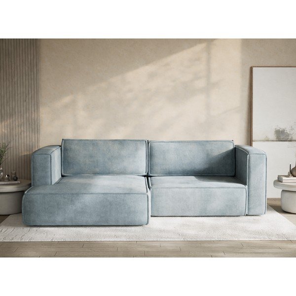 Svetlomodrá ženilková rozkladacia/s úložným priestorom rohová pohovka (ľavý roh/s leňoškou) Velto – Maison de Rêve-image-1