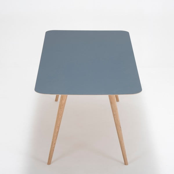 Jedálenský stôl z masívneho dubového dreva s tmavomodrou doskou Gazzda Linn, 200 × 90 cm-image-2