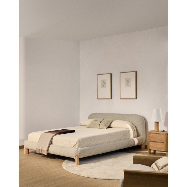 Béžová čalúnená dvojlôžková posteľ bez roštu 180x200 cm Odina – Kave Home-image-1