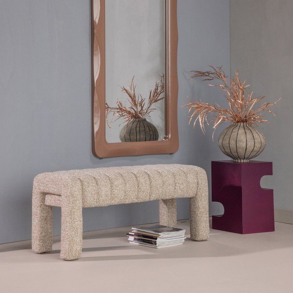 Svetlohnedá polstrovaná lavica z textílie buklé Frex – WOOOD-image-1