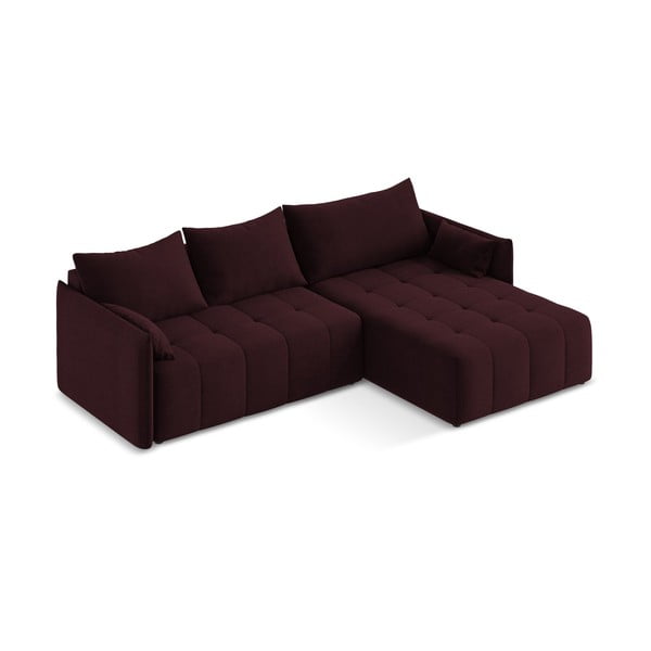 Vínovočervená rozkladacia/s úložným priestorom rohová pohovka (pravý roh/s leňoškou) Moku – Makamii-image-2