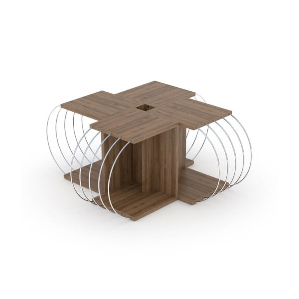 4-dielny variabilný konferenčný stolík v dekore orechového dreva Rachel