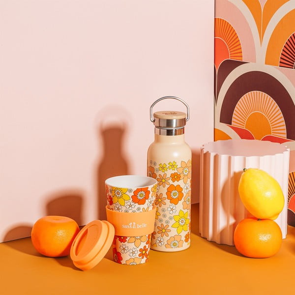 Oranžová antikoro detská fľaša 500 ml 70s Floral - Sass & Belle-image-1