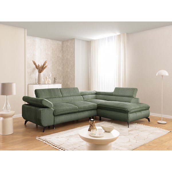 Zelená menčestrová rohová pohovka (pravý roh/do L) Marbeya  – Ropez-image-1