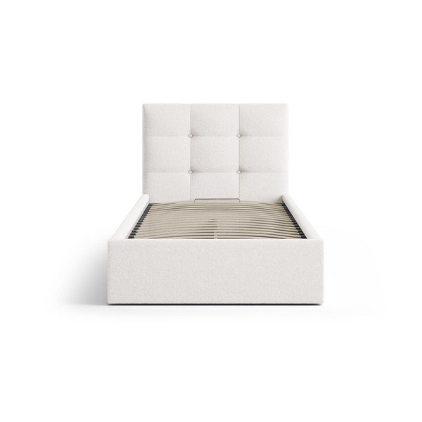 Krémová čalúnená jednolôžková posteľ s úložným priestorom s roštom 90x200 cm Phaedra – Micadoni -image-3