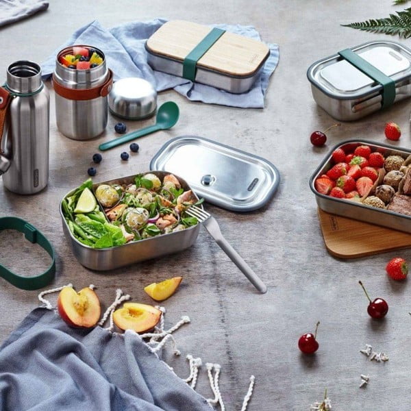 Desiatový box z antikoro ocele so zeleným remienkom Black + Blum-image-1