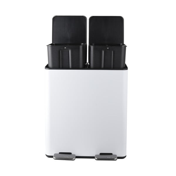 Matne biely oceľový odpadkový kôš 2x20 l na triedený odpad/nášľapný Aliya – Spirella-image-3