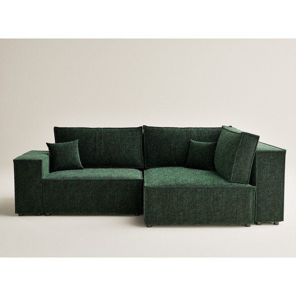 Tmavozelená ženilková rozkladacia/s úložným priestorom rohová pohovka (pravý roh/do L) Tonga – Maison de Rêve-image-2