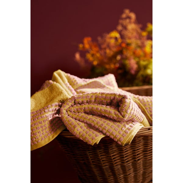 Žltý/ružový froté uterák z Bio bavlny 50x100 cm Check – JUNA-image-3